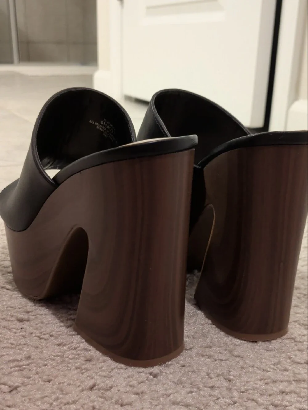 Jessica Simpson Black Platform Slide Sandals with Wood-Look Block Heel